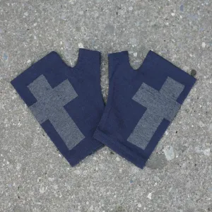 Ink hobo length cross printed merino fingerless gloves