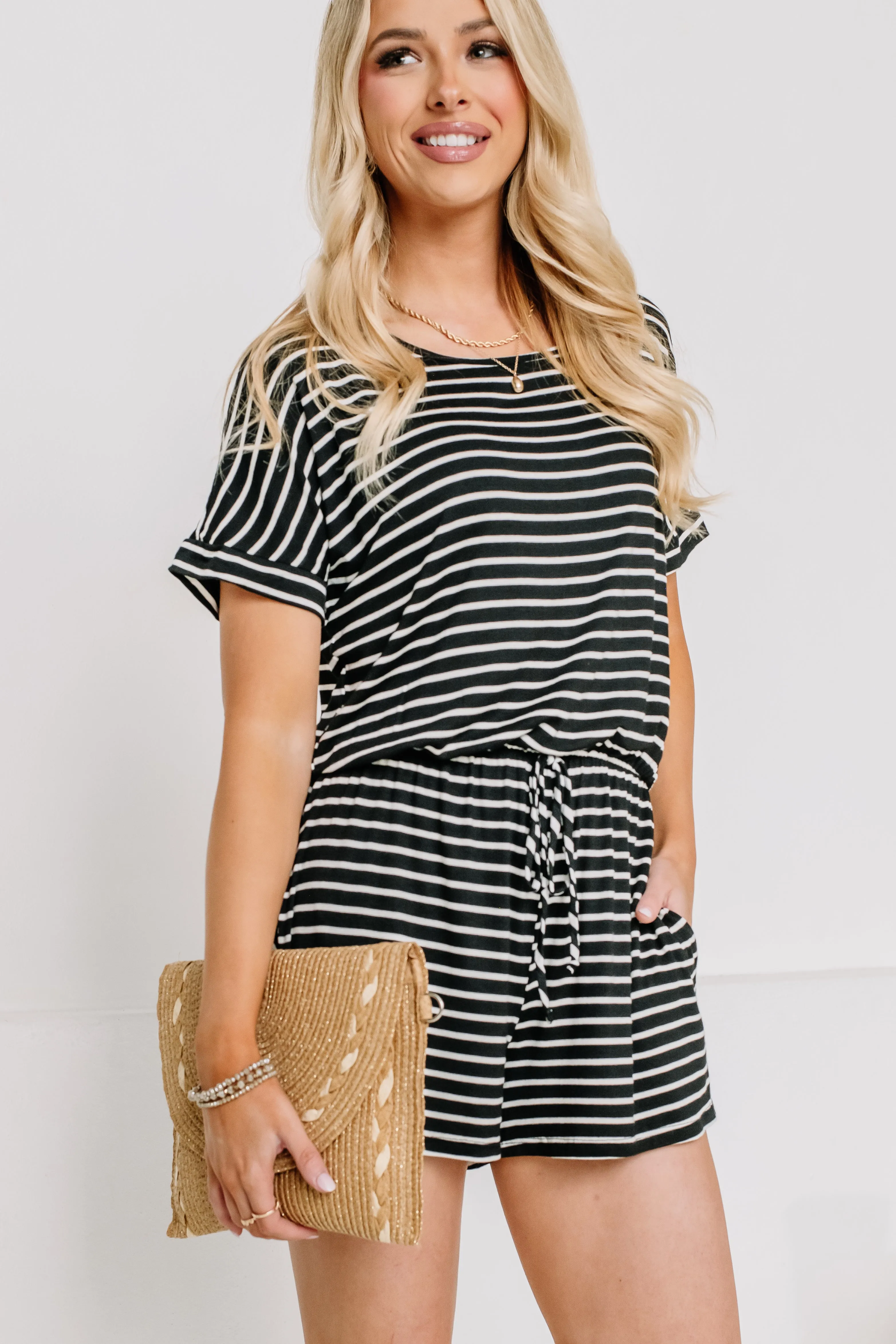 Jump Around Striped Romper | Black/White