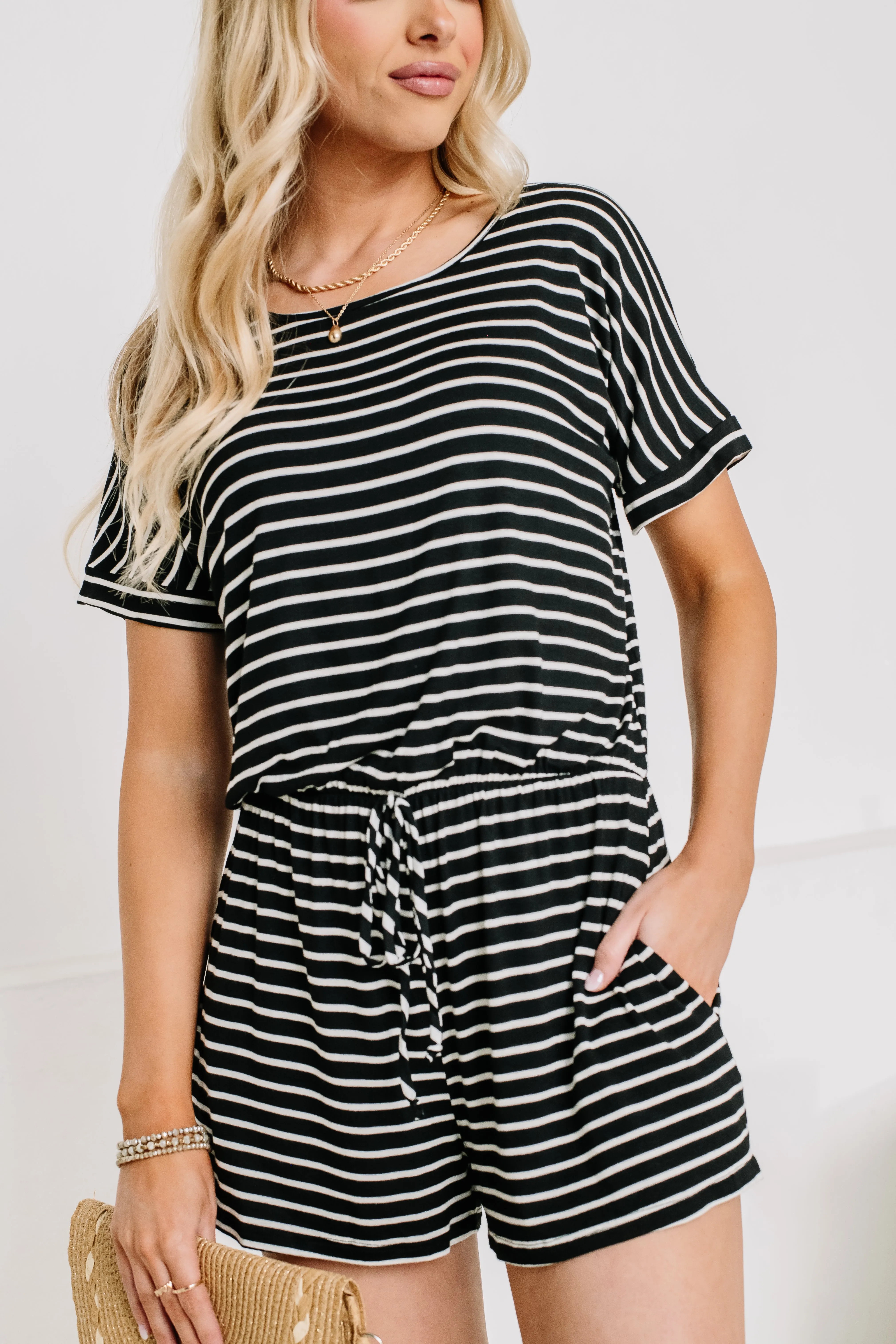 Jump Around Striped Romper | Black/White