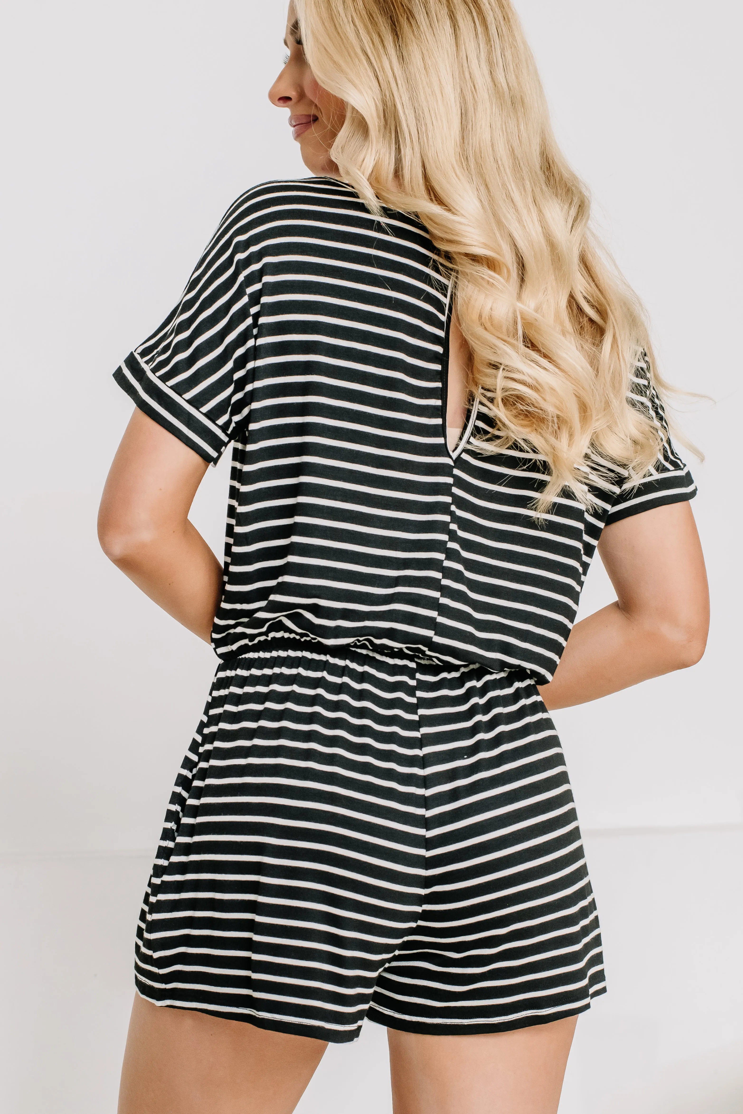 Jump Around Striped Romper | Black/White