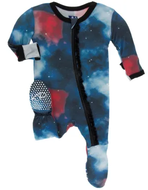 KicKee Pants Red Ginger Galaxy Muffin Ruffle Footie with Zipper