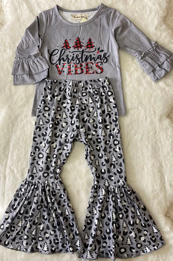 Kids “Christmas VIBES ” tree print top bottom sets XCH0010-22H