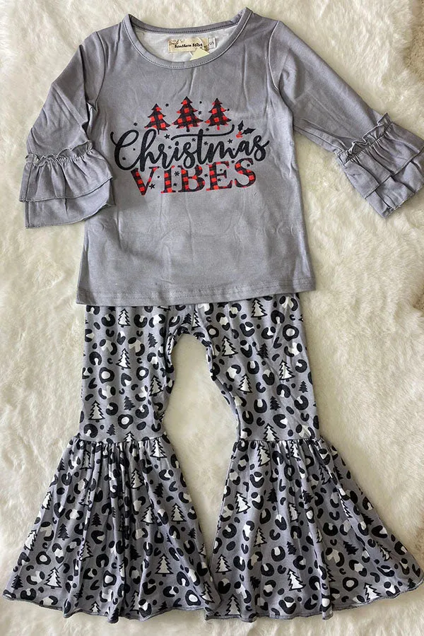 Kids “Christmas VIBES ” tree print top bottom sets XCH0010-22H