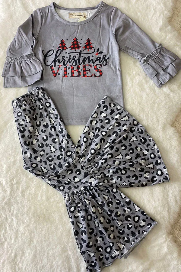 Kids “Christmas VIBES ” tree print top bottom sets XCH0010-22H