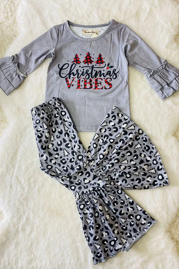 Kids “Christmas VIBES ” tree print top bottom sets XCH0010-22H