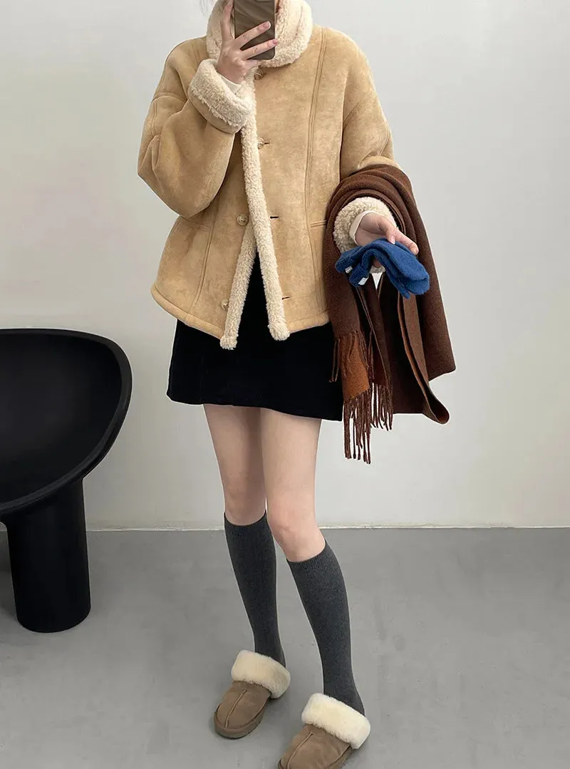 [Korean style] High Quality 2 Colors Retro Suede Shearling Jacket