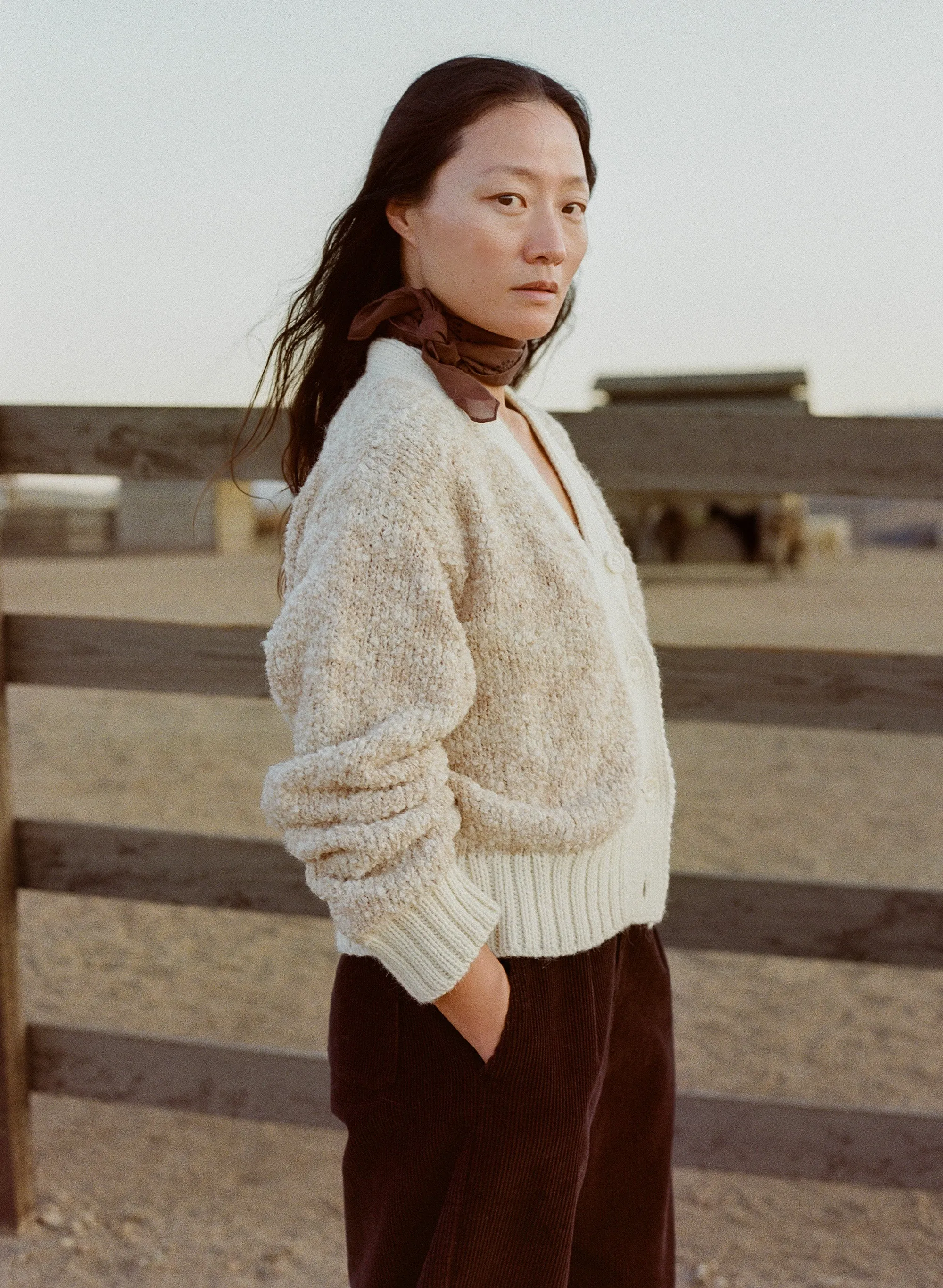 Leo Cardigan, Alpaca Cotton, Tan Marled