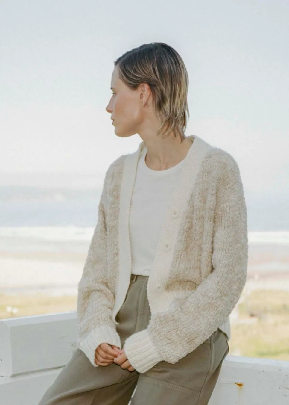 Leo Cardigan, Alpaca Cotton, Tan Marled