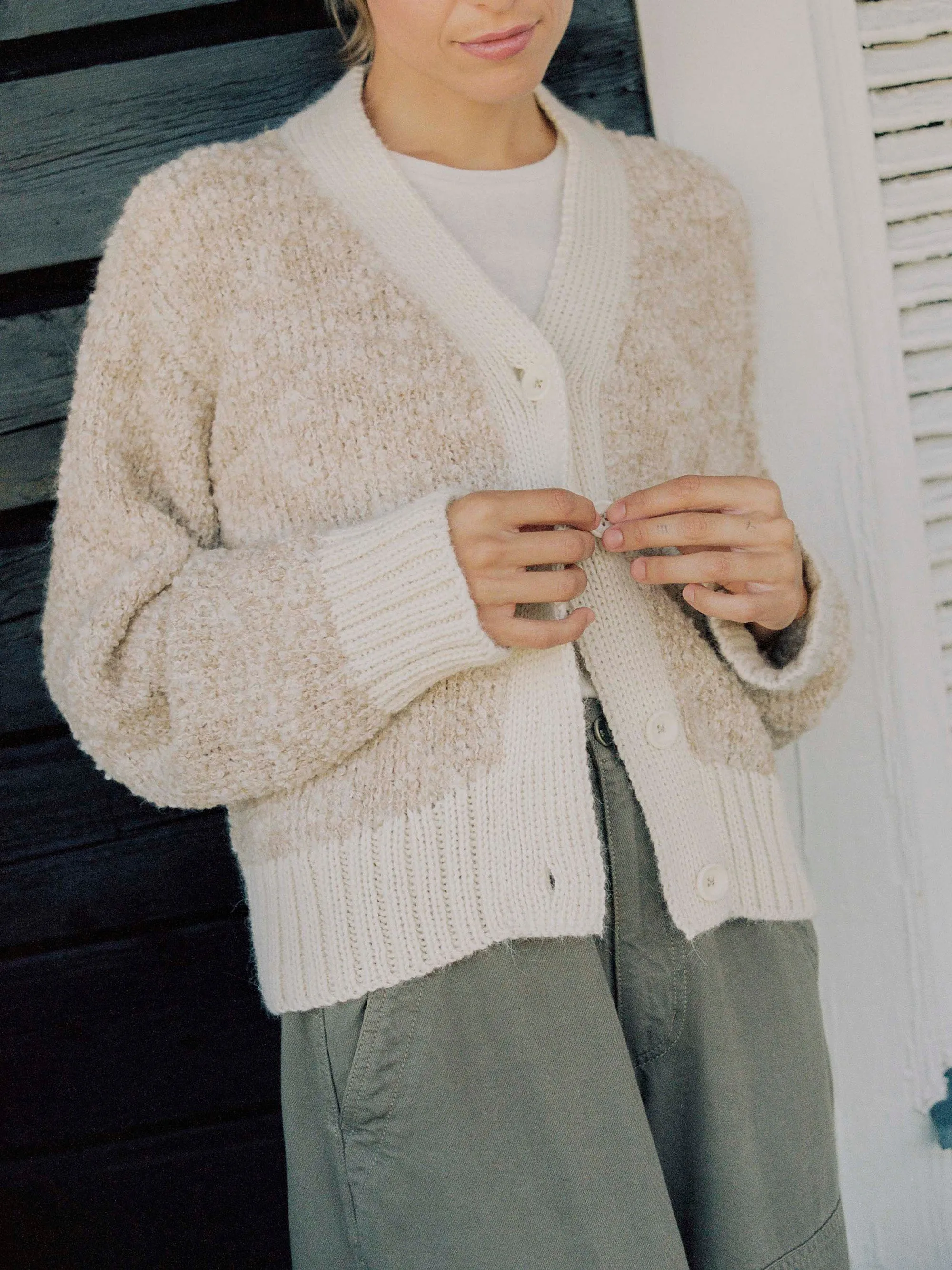 Leo Cardigan, Alpaca Cotton, Tan Marled