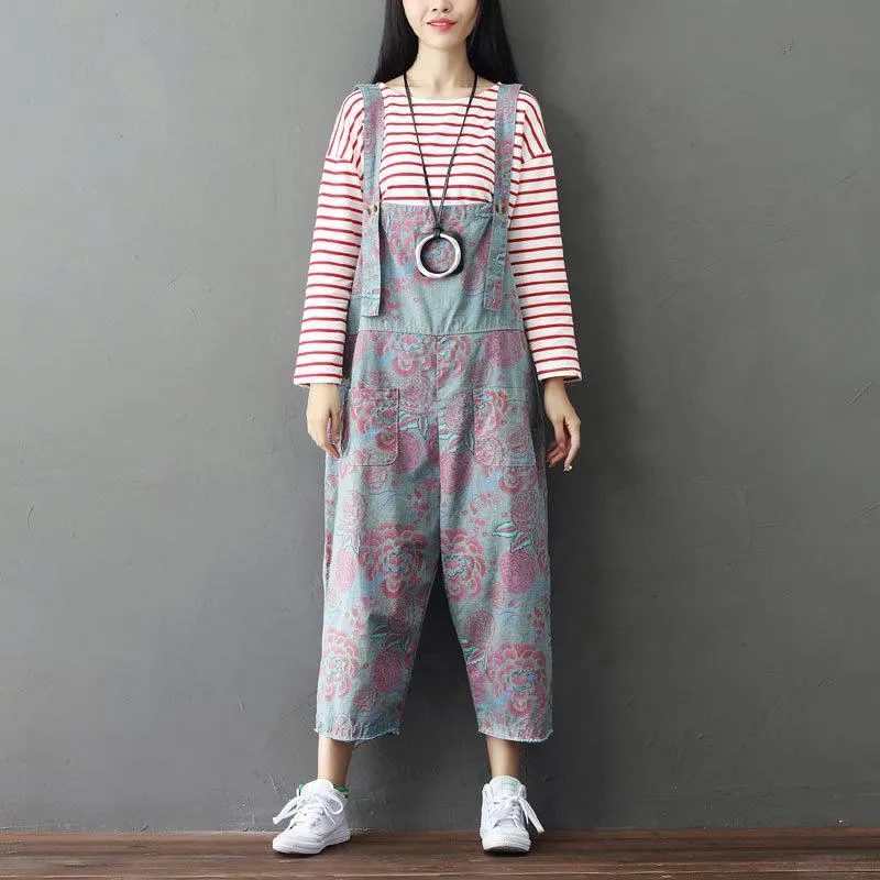 Loose Floral Grey Overall