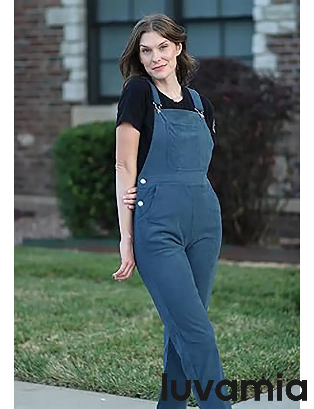 LUVAMIA Women Casual Sleeveless Pocket Overall with Adjustable Strap Straight Fit No Stretch