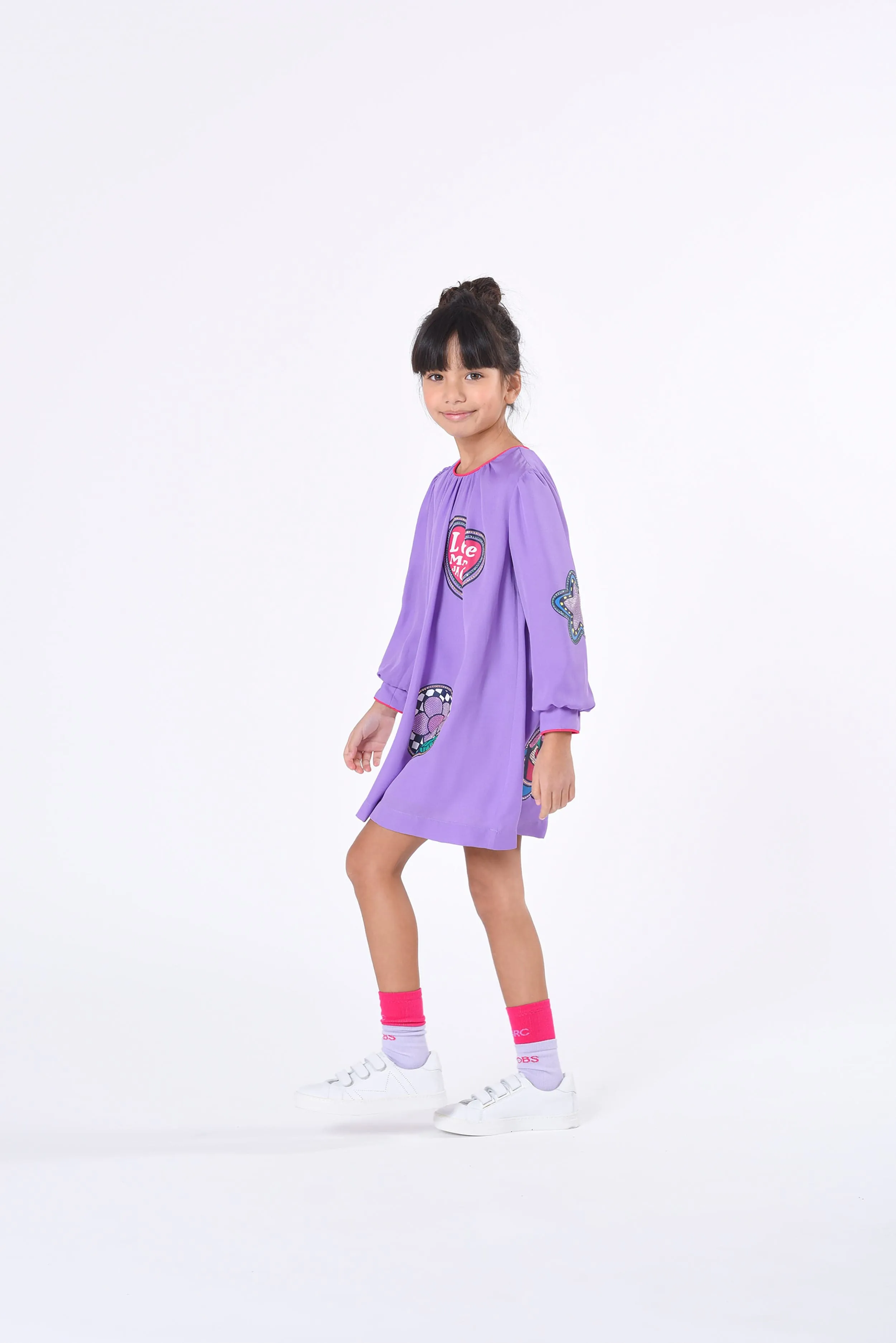 MARC JACOBS Girls Badge Print Dress in Purple