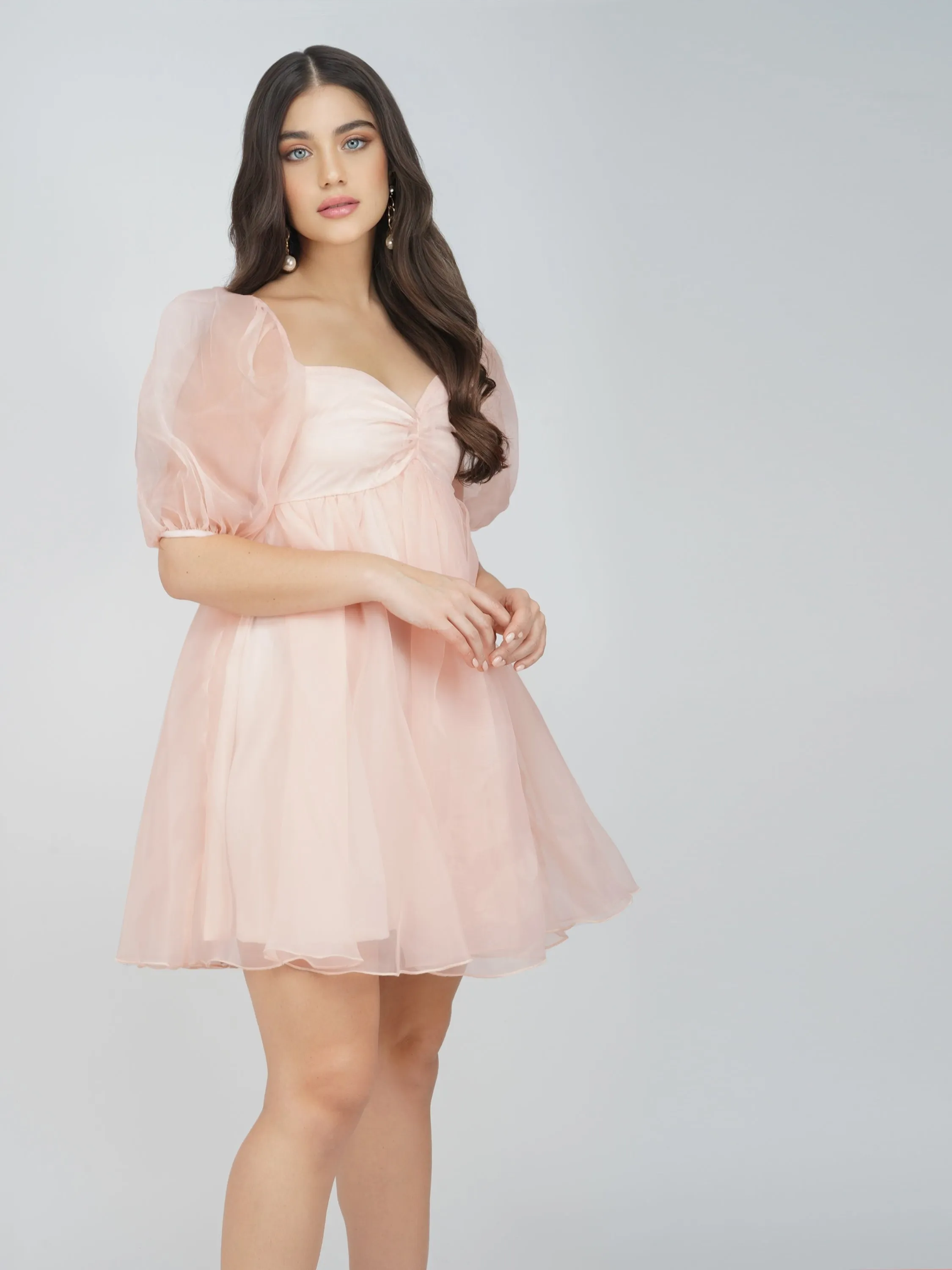 Melanie Pink Puff Sleeve Dress