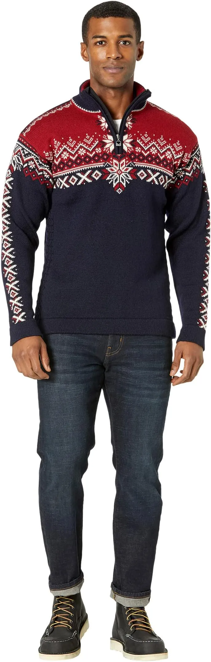 Men's Dale of Norway 140th Anniversary Sweater, Navy/Red Rose/Off-White