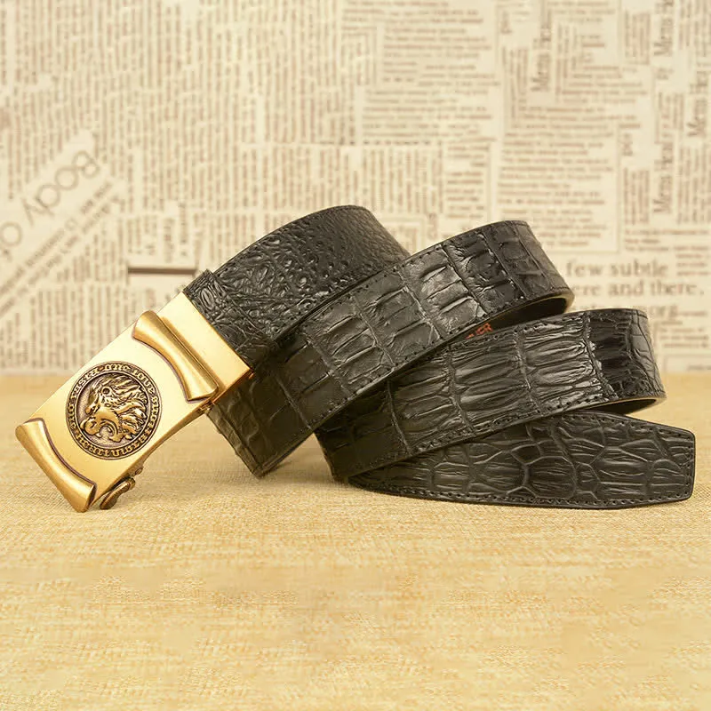 Men's Lion Head Alligator Pattern Leather Belt