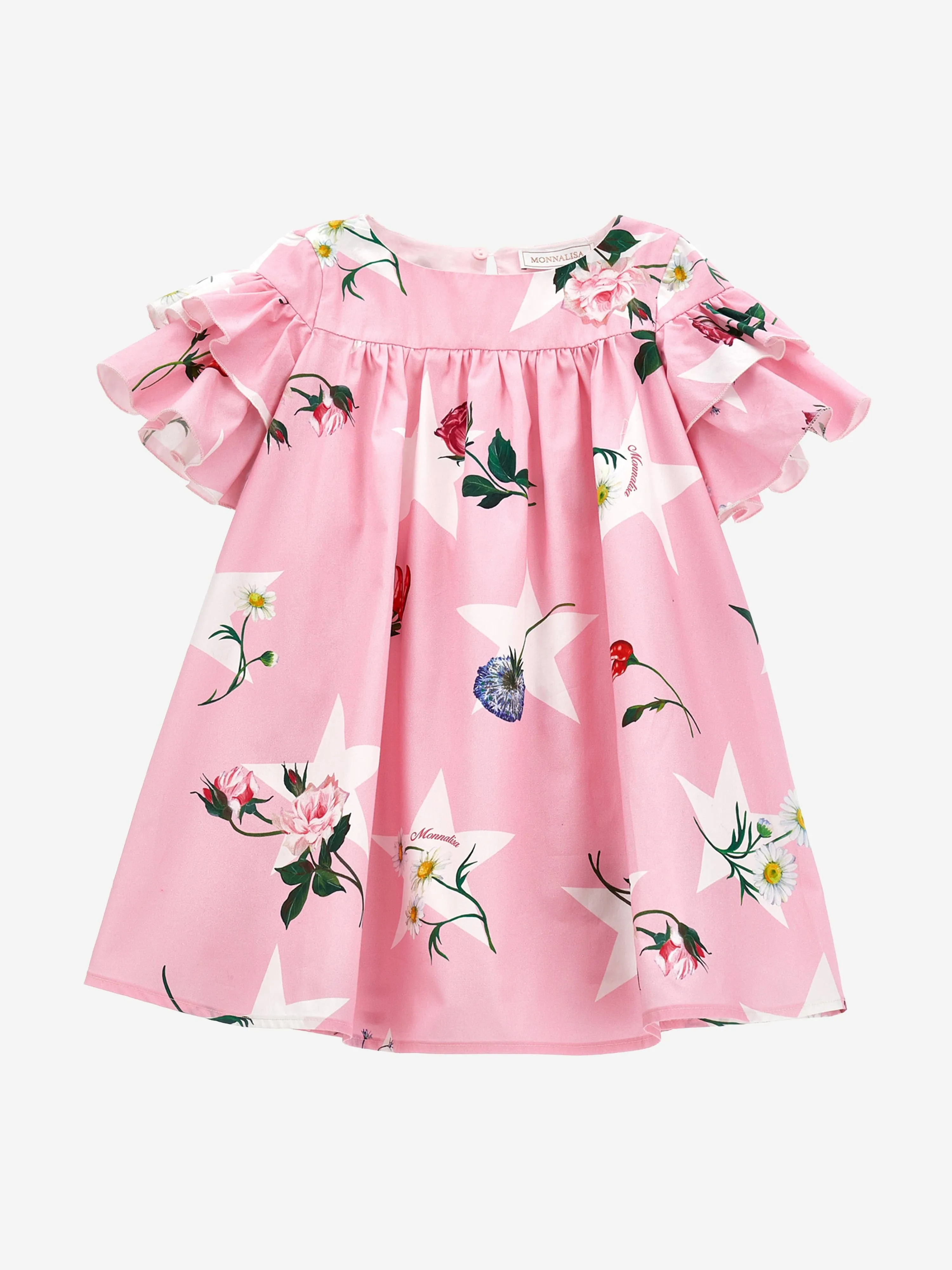 Monnalisa Girls Stars And Flowers Dress in Pink