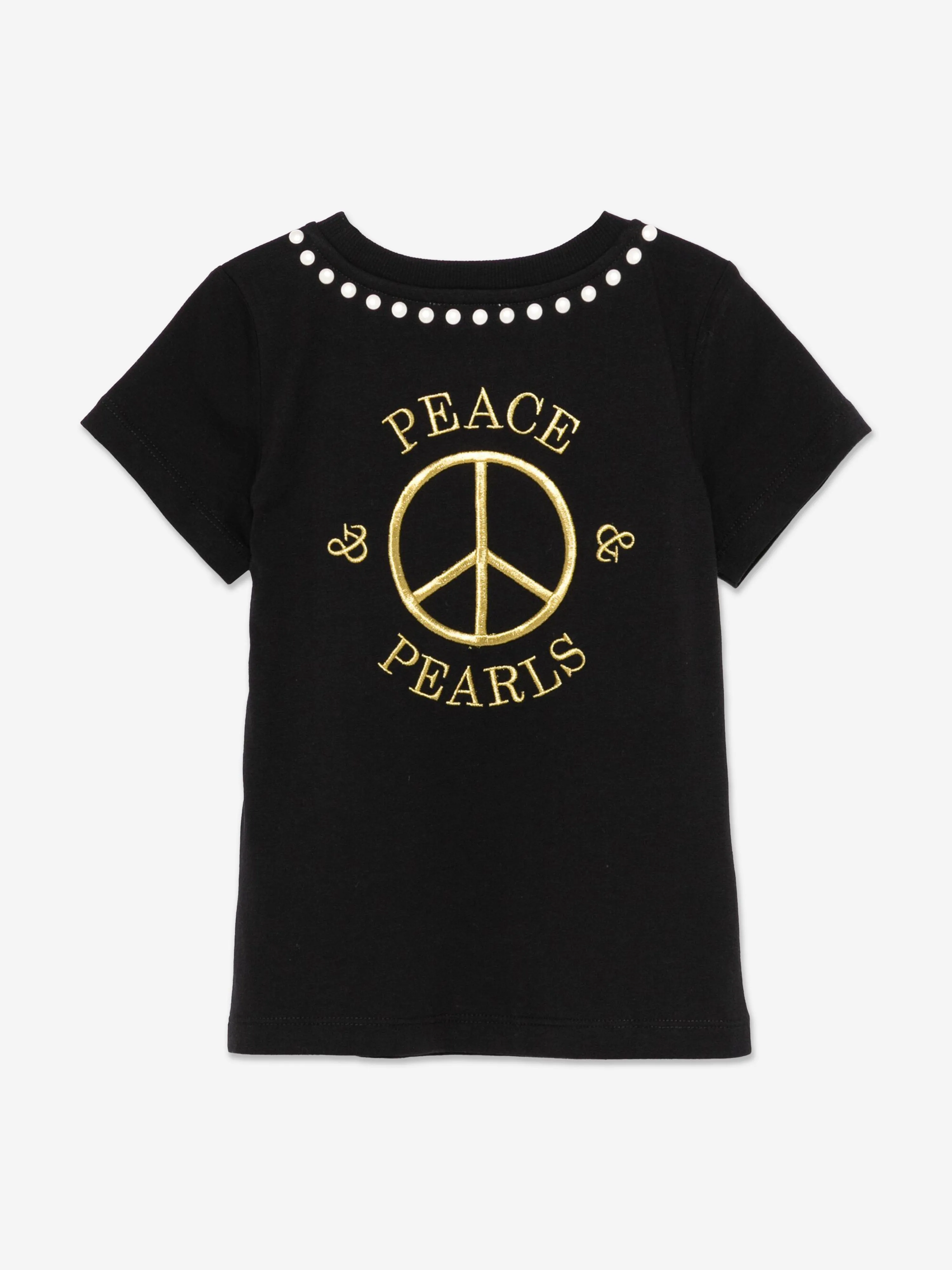 Moschino Girls Peace Pearls T-Shirt in Black