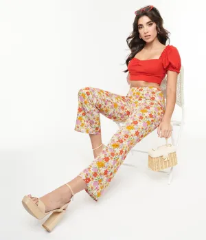 Multicolor Retro Floral Flare Pants