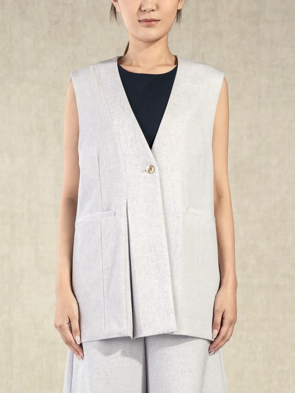 Oversized Asymmetric Vest Flint Grey Heather