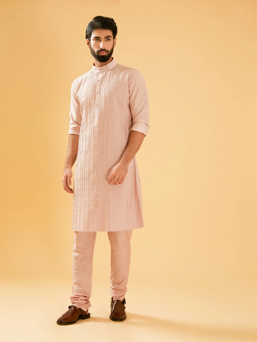 Peach Pink Silk Kurta