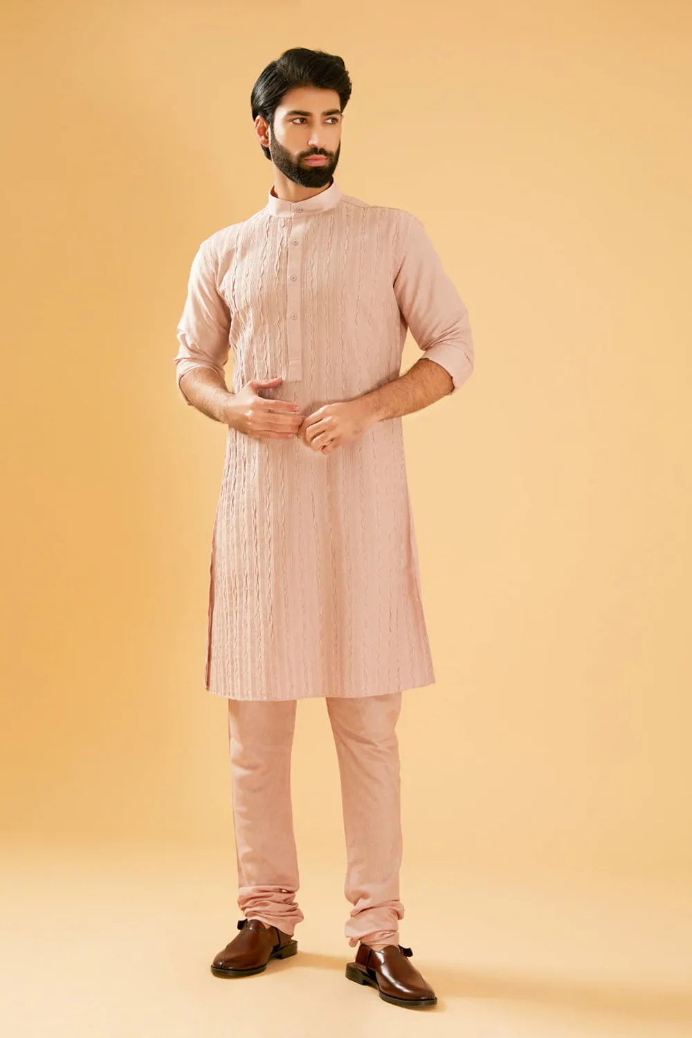 Peach Pink Silk Kurta