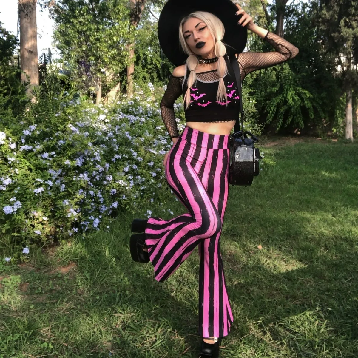 Pink Black Striped Hellz Bellz Flares