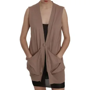 PINK MEMORIES Chic Sleeveless Cotton Cardigan Vest - Elegant Brown