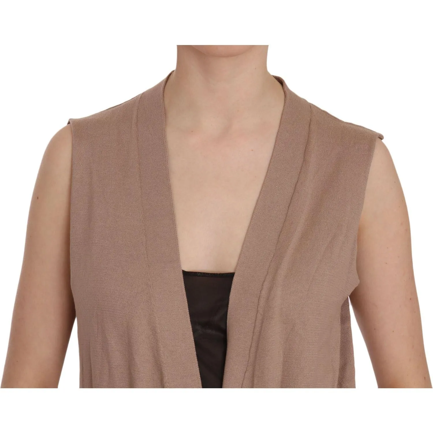 PINK MEMORIES Chic Sleeveless Cotton Cardigan Vest - Elegant Brown