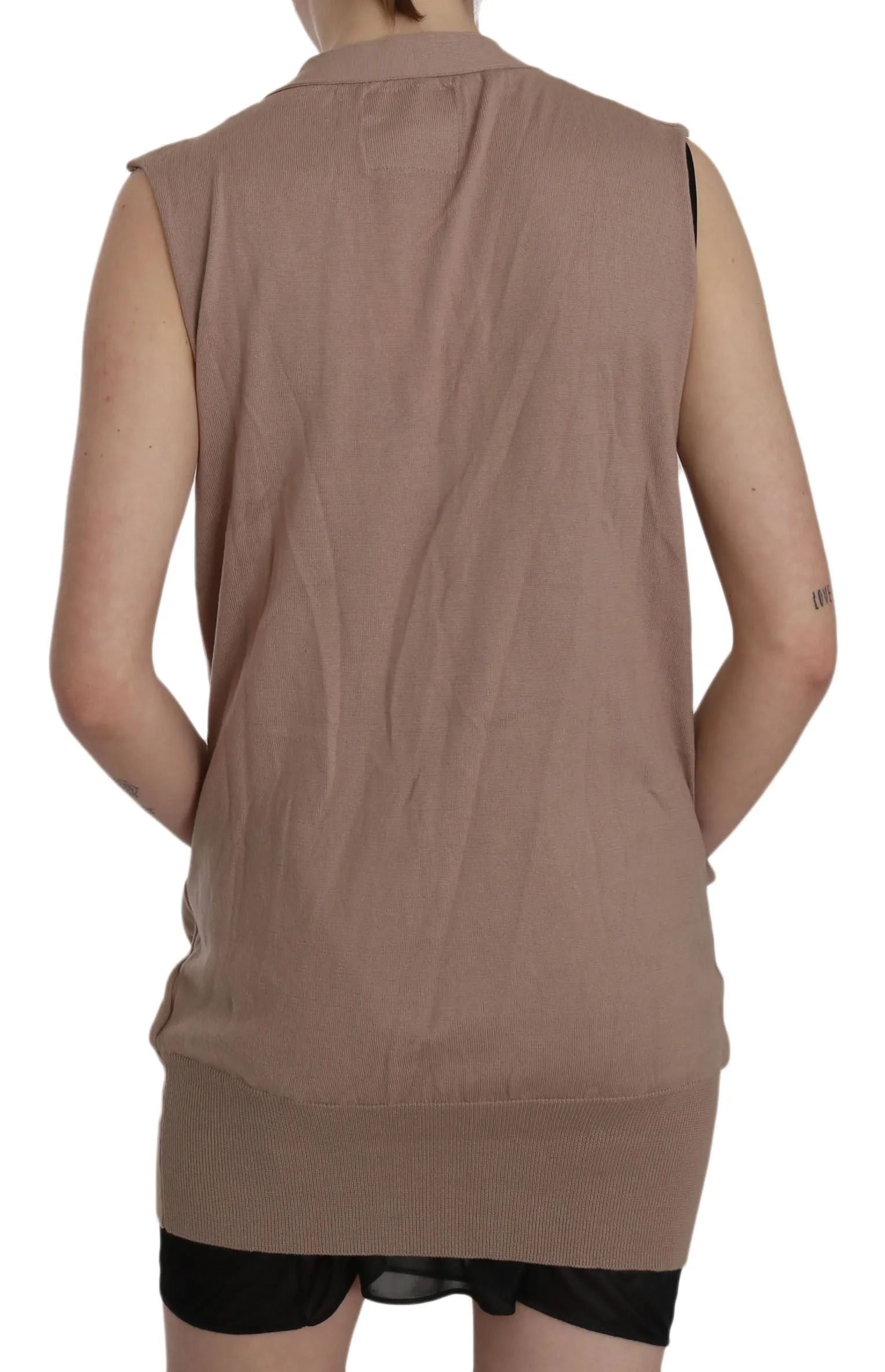 PINK MEMORIES Chic Sleeveless Cotton Cardigan Vest - Elegant Brown