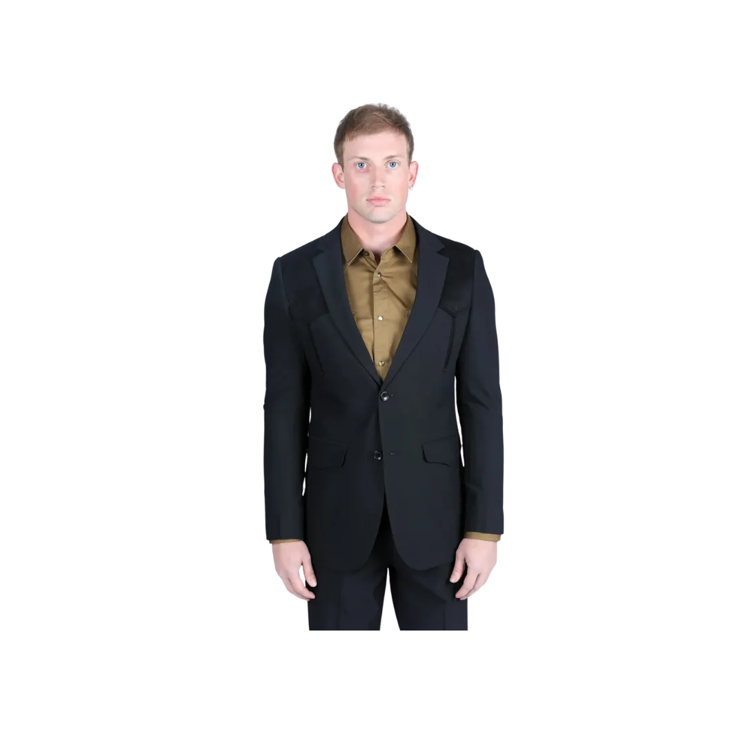 Platini Men's Western Suit With Suede Yokes And Elbow Patches Black Sport Coat