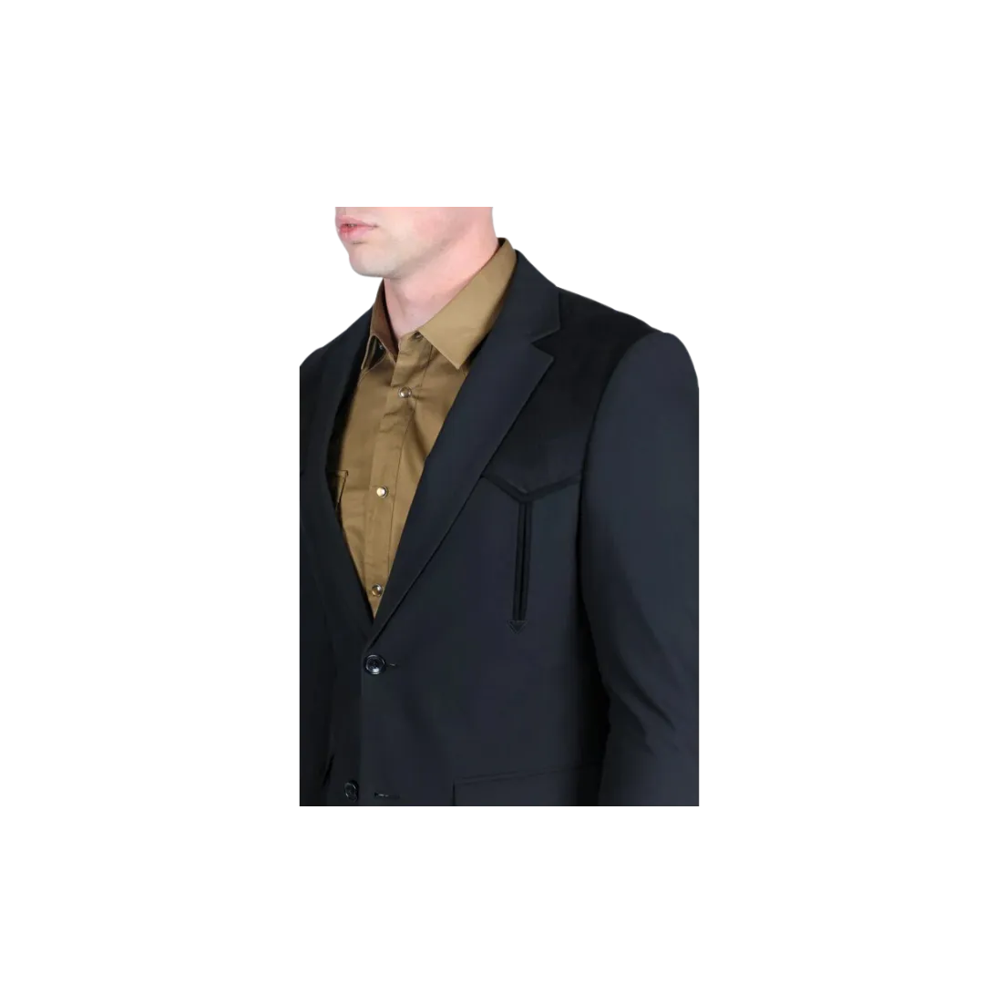 Platini Men's Western Suit With Suede Yokes And Elbow Patches Black Sport Coat