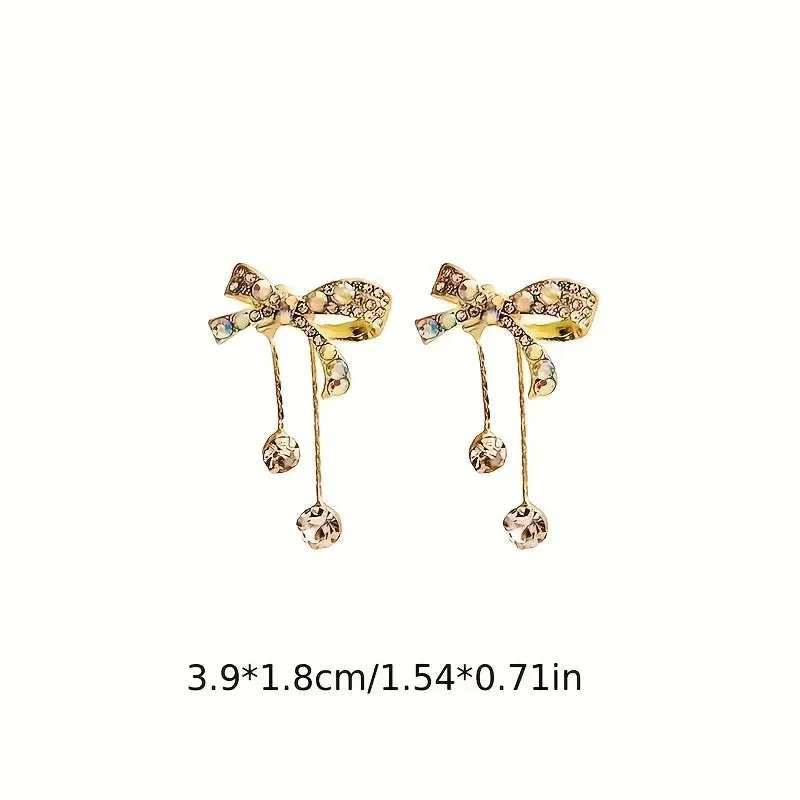 Rhinestone Bow Jackets Dangle Earrings