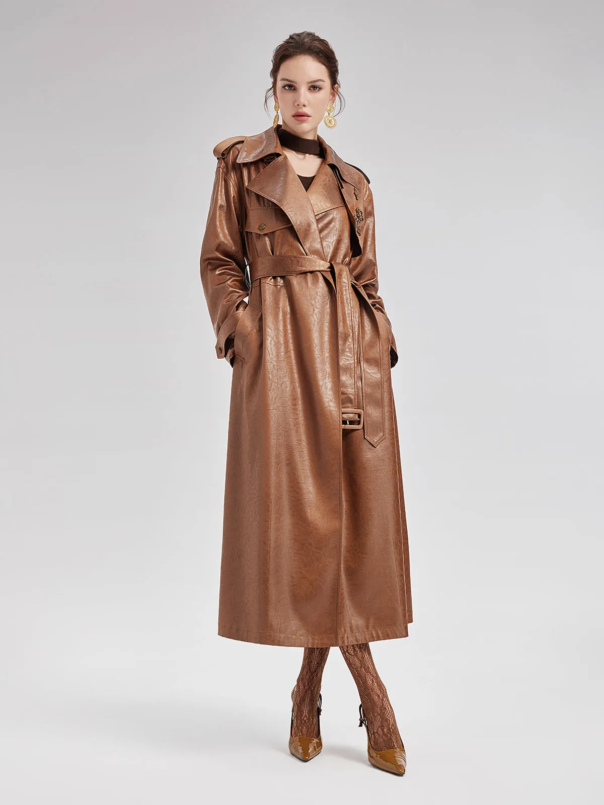 Rock Texture Beaded Trench Coat