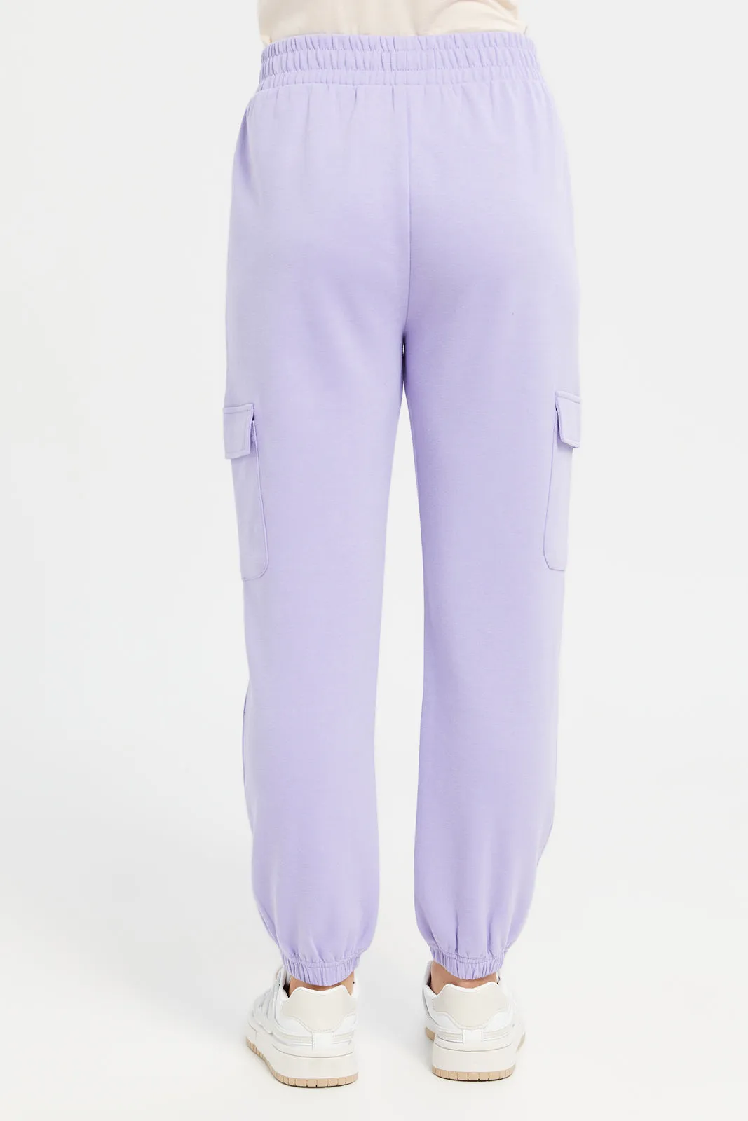 Senior Girls Purple Interlock Joggers With Print