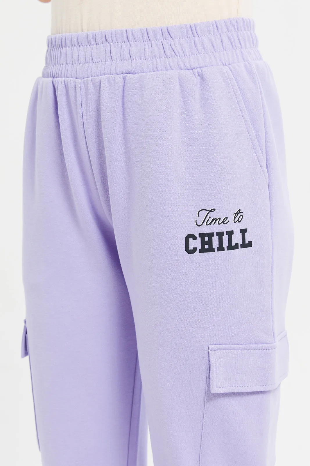 Senior Girls Purple Interlock Joggers With Print