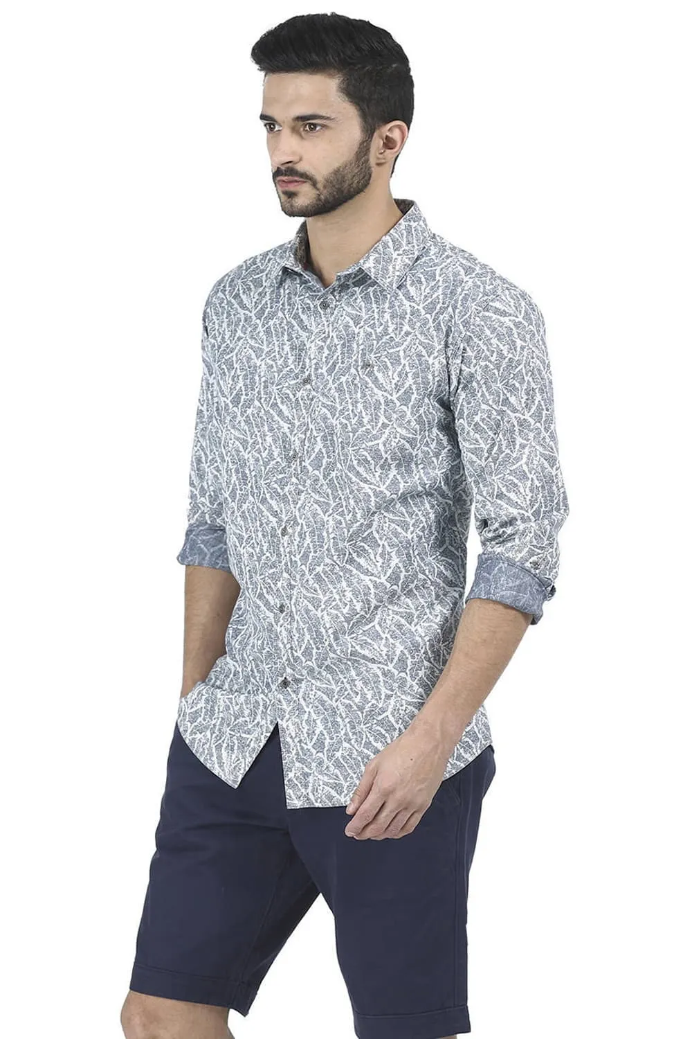 Slim Fit Indigo Printed Shirt