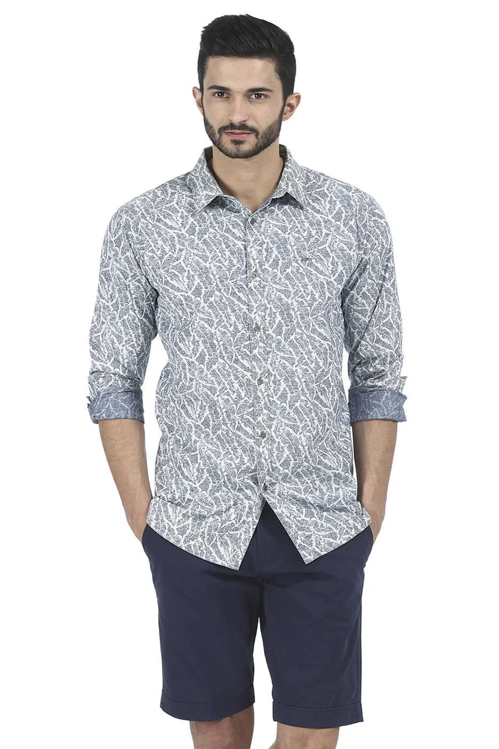 Slim Fit Indigo Printed Shirt