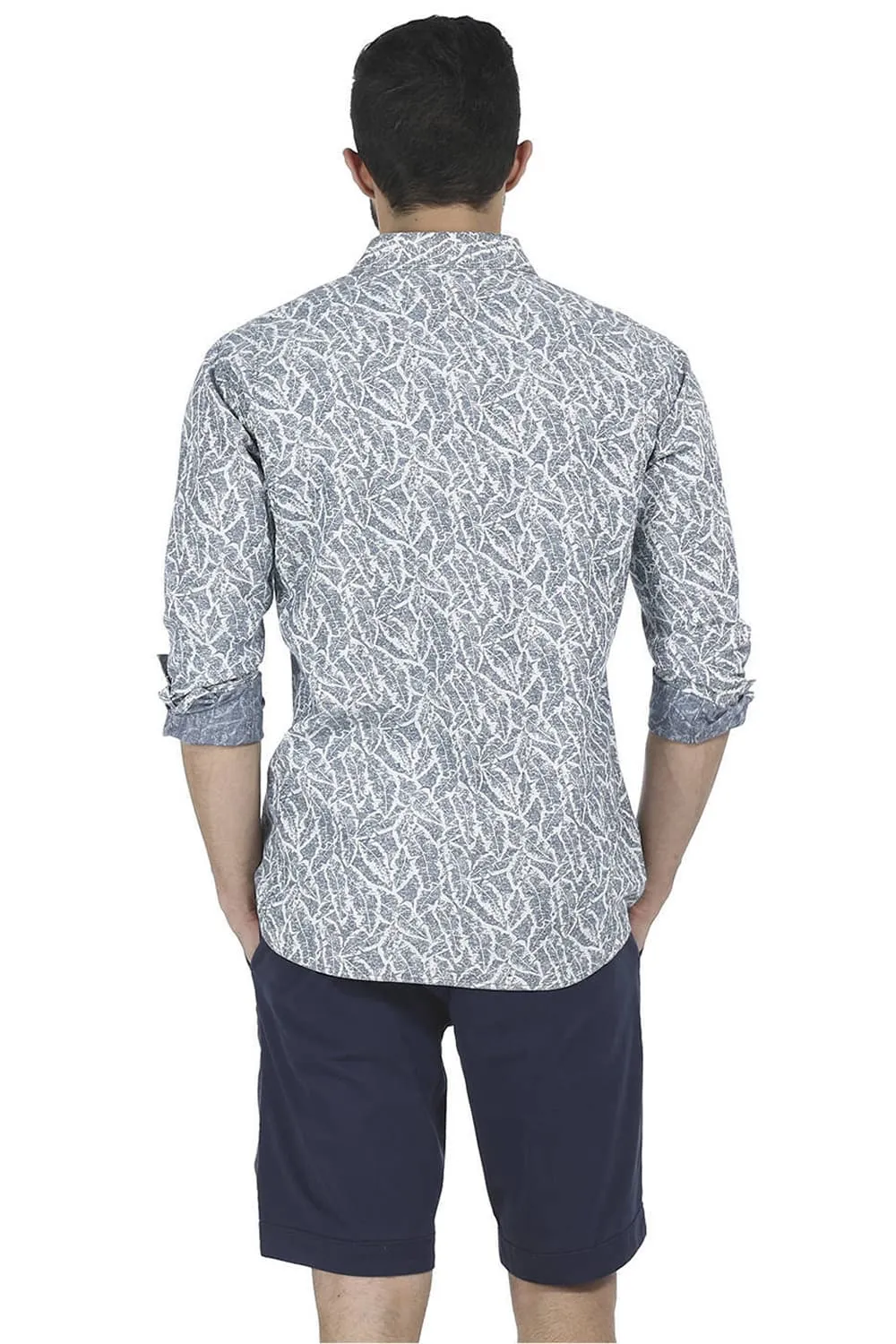 Slim Fit Indigo Printed Shirt