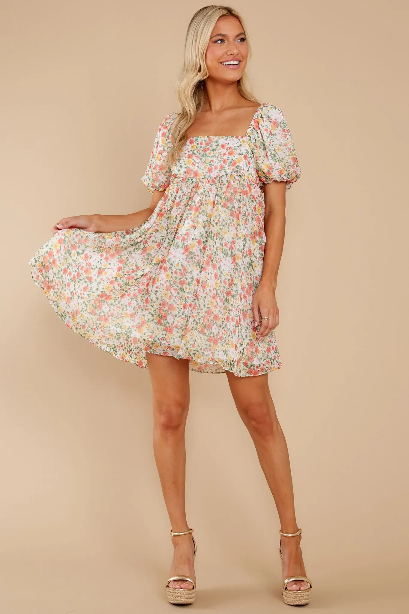 Song And Dance Ivory Multi Floral Print Dress