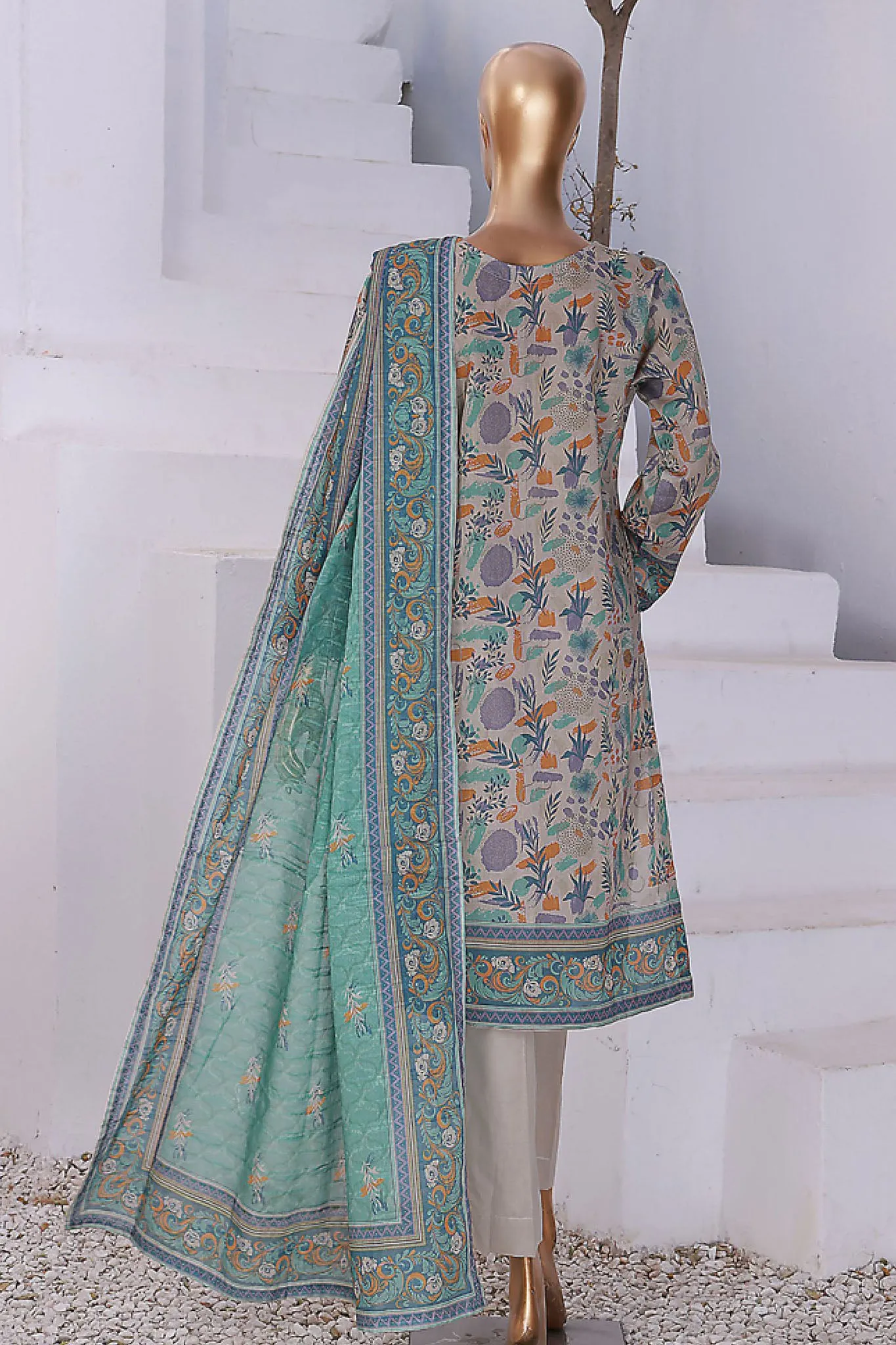 Summer Vibes By HZ Stitched 3 Piece Printed Lawn Vol-02 Collection'2024-PSL-412-Beige