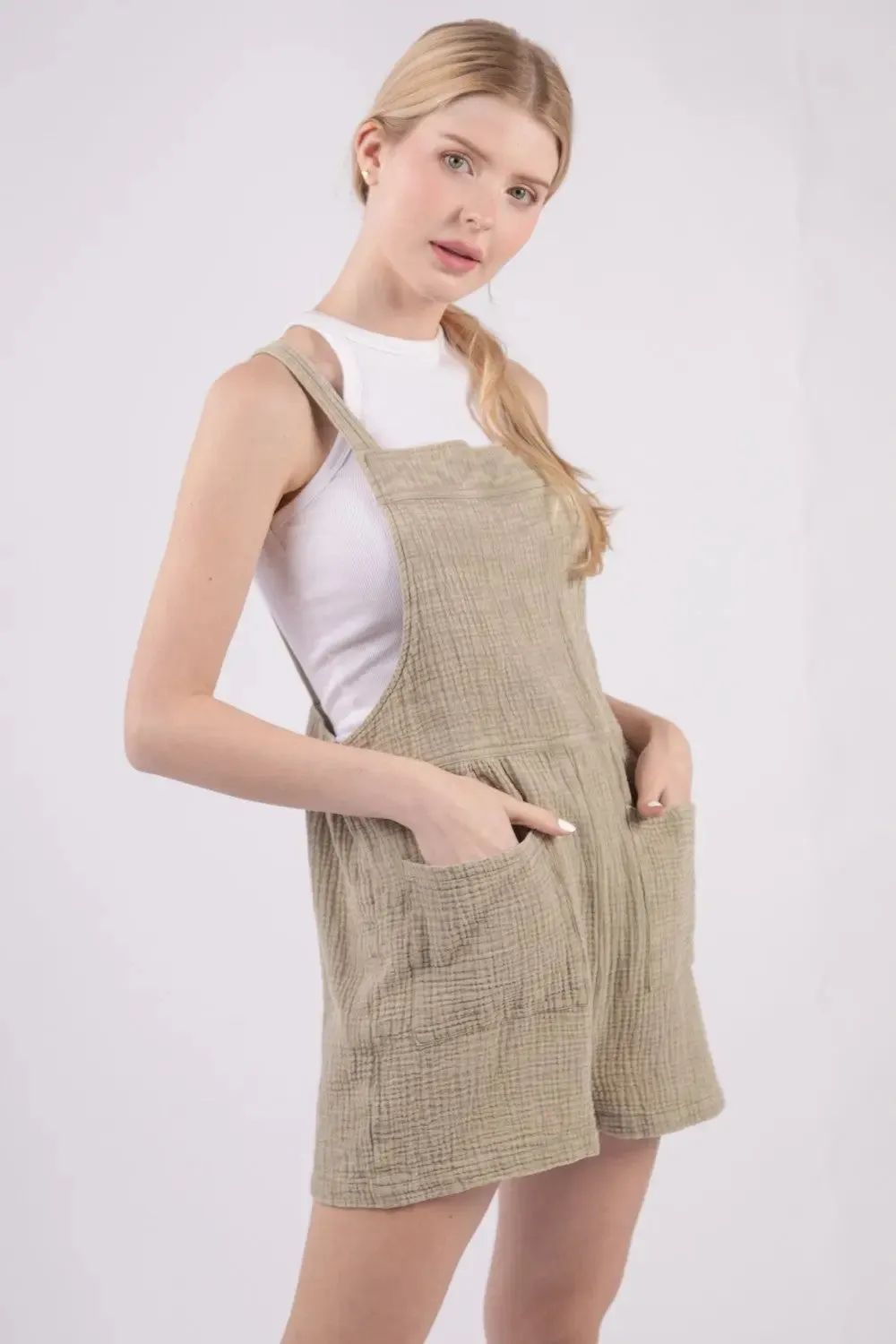 Sylvia Sleeveless Double Gauze Overalls with Pockets