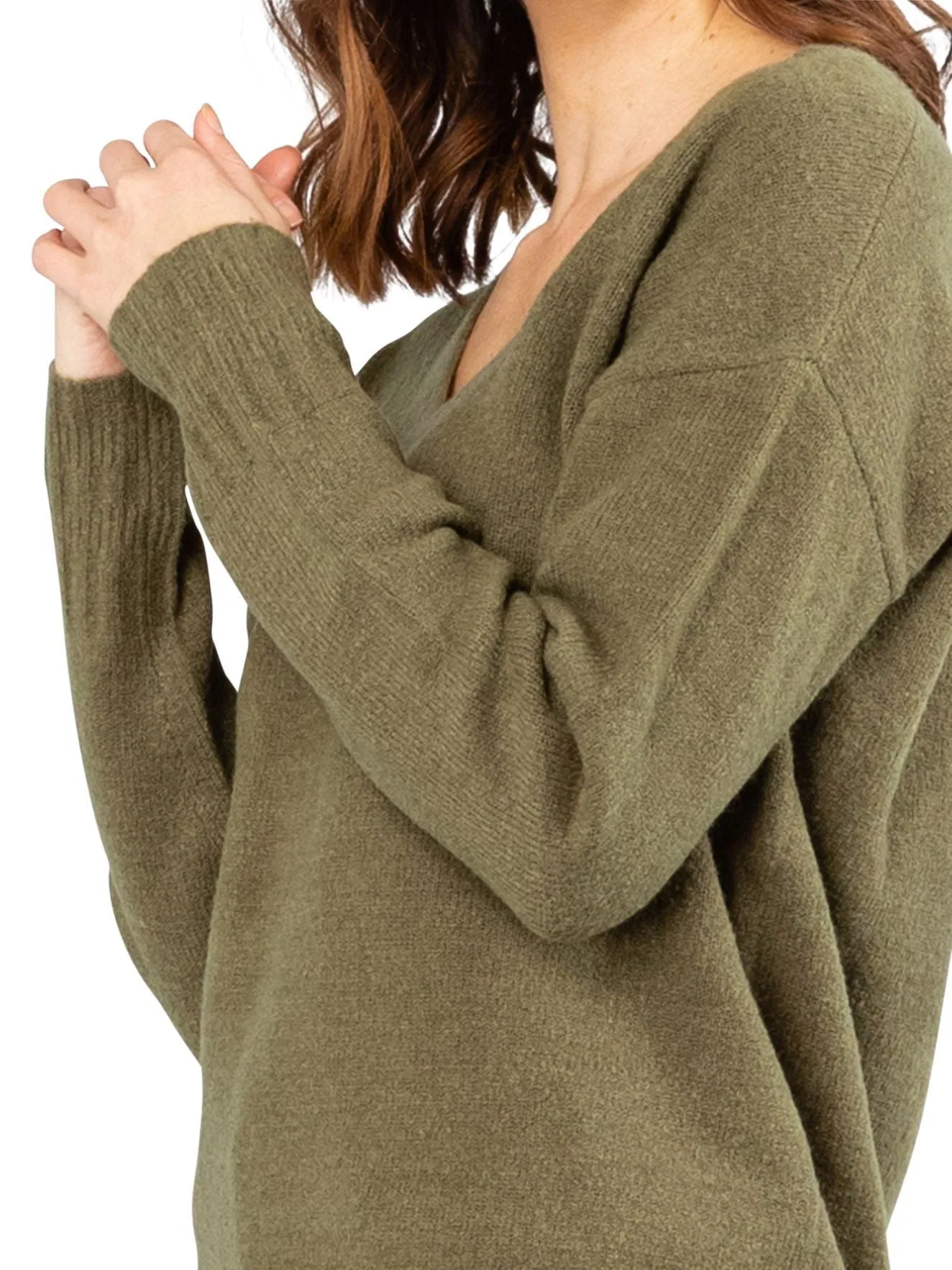 Together Vee Neck Knit - Faded Olive