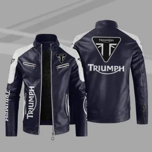 Triumph Black Biker Leather Jacket for Mens