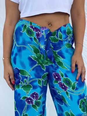 Vintage 90s Jessica Intimates Floral Blue Beach Pants - L