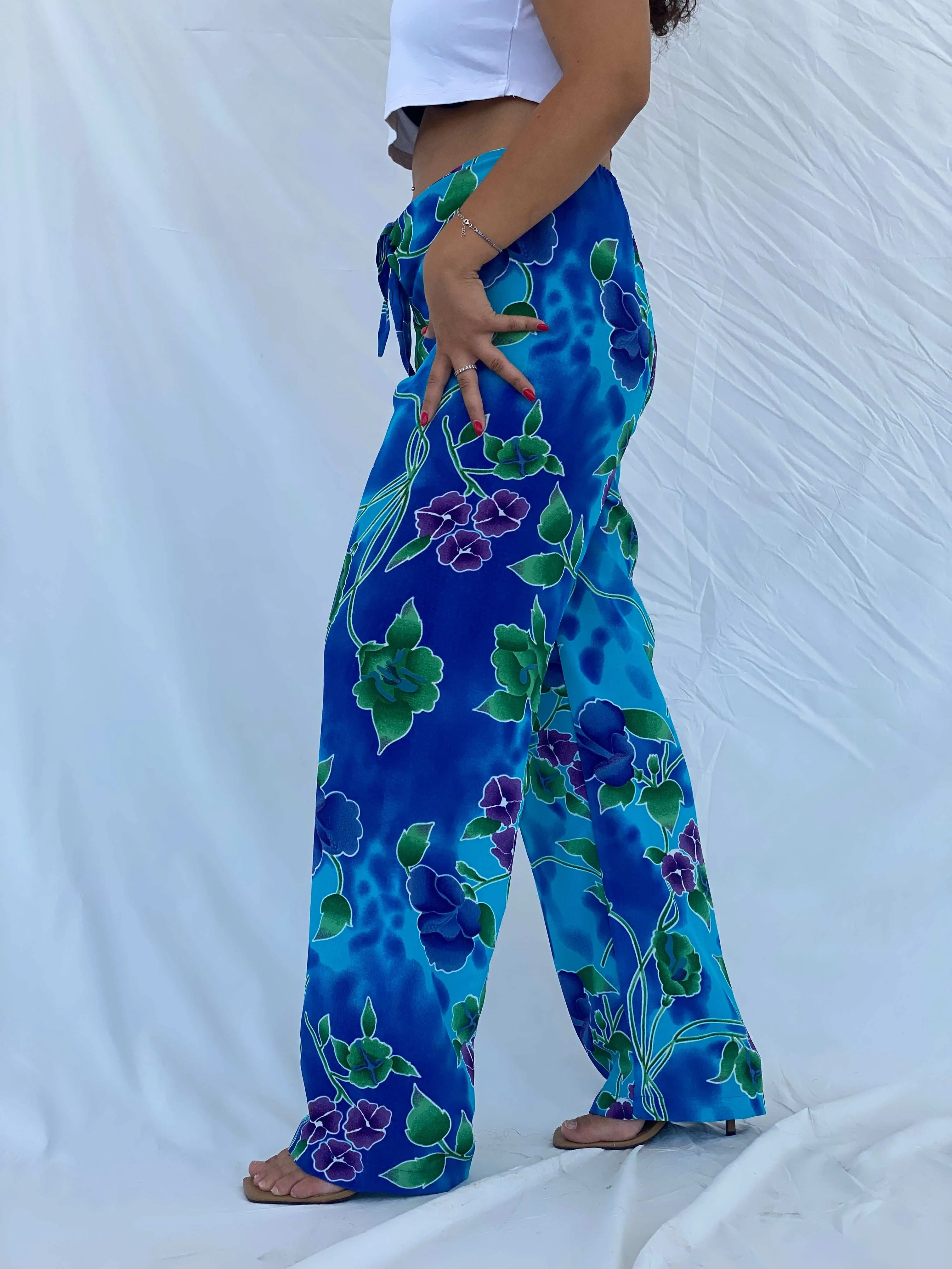 Vintage 90s Jessica Intimates Floral Blue Beach Pants - L