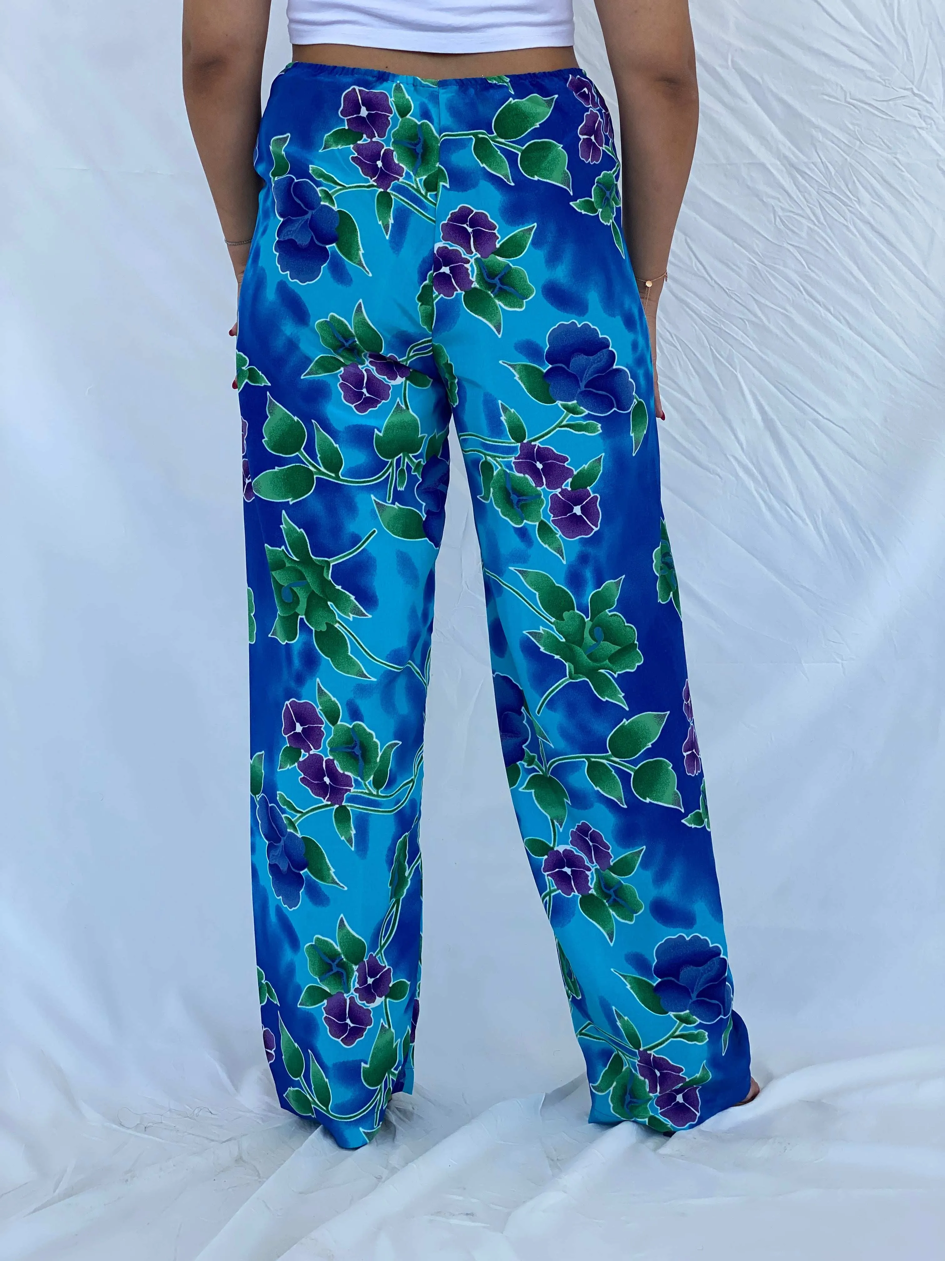 Vintage 90s Jessica Intimates Floral Blue Beach Pants - L