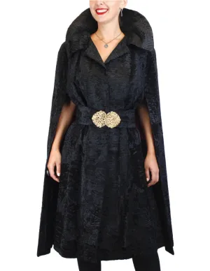 Vintage Black Broadtail Fur Cape w/ Broadtail Belt -M