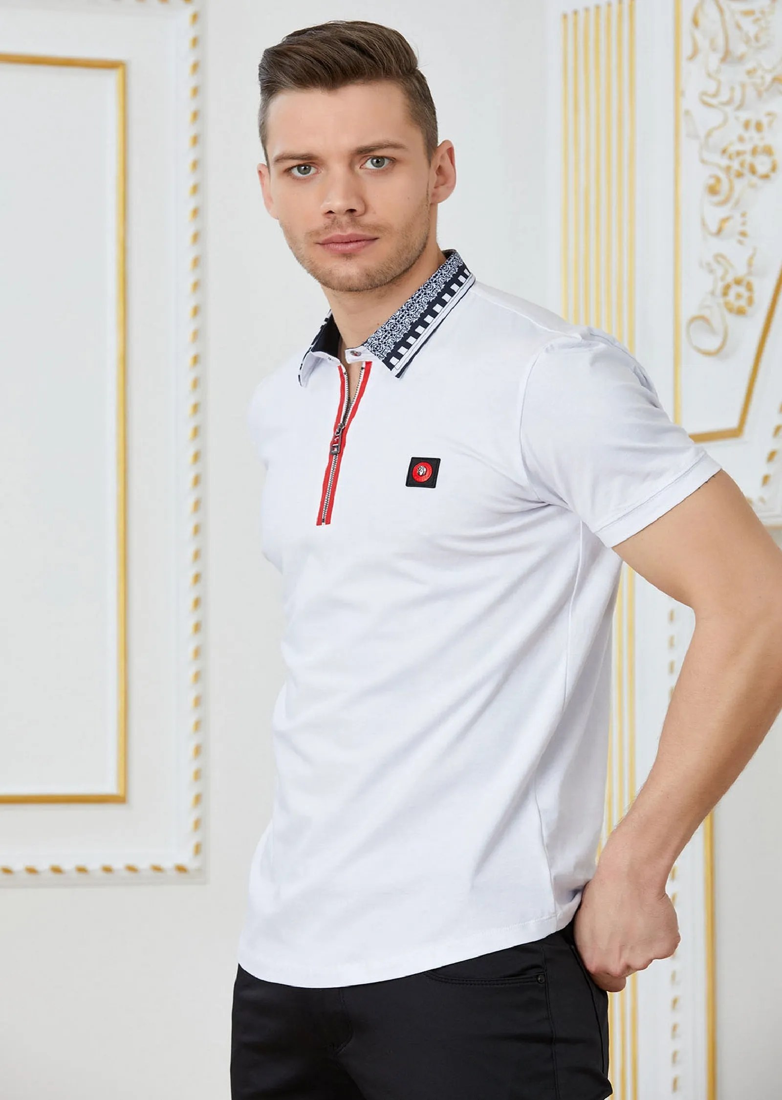 White Red Greca Motif Polo