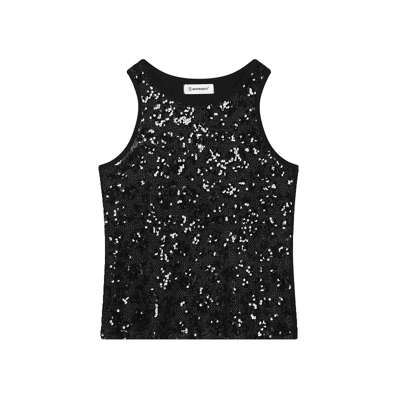 Wiaofellas  -  Chic Men's Sexy Tops Mesh Sequins Glitter Stretch Skinny Tank top Summer Fashion Nightclub Stage Tight-fitting Vests for men