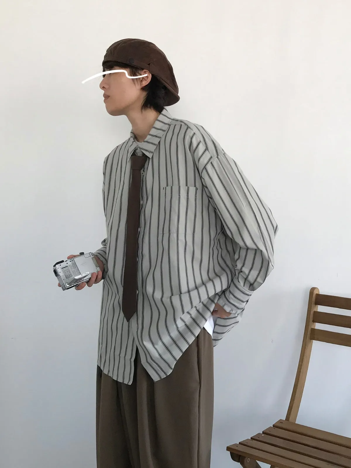 WLS Long Sleeve Striped Casual Vintage Shirt